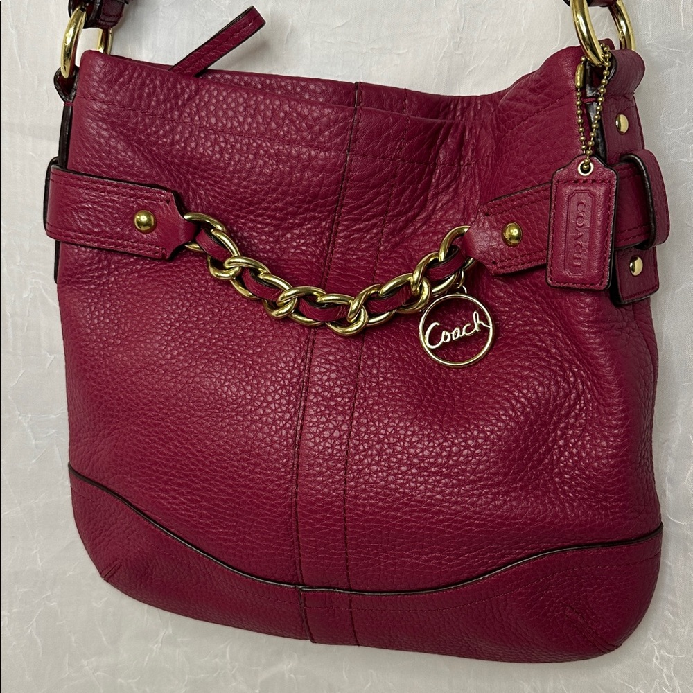 Coach Leather Shoulder Crossbody Bag w/Gold Chain Raspberry